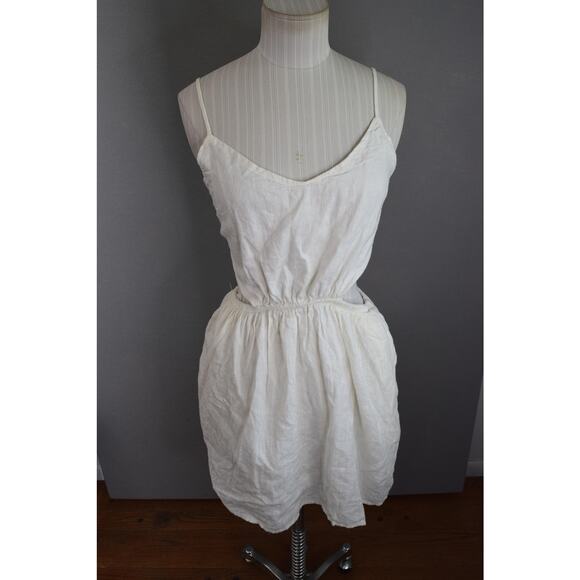 American Eagle Dress Womens Large White Linen Blend Spaghetti Strap Tie Back New - Picture 1 of 7